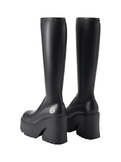 Stretch Platform Knee-High Boots
