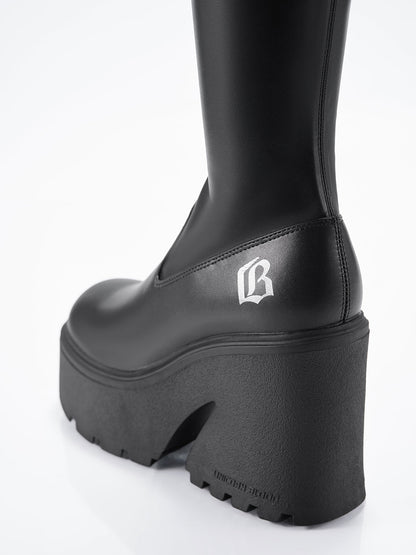 Stretch Platform Knee-High Boots
