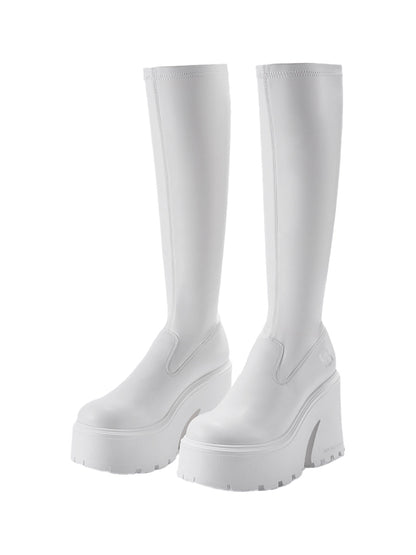 Stretch Platform Knee-High Boots