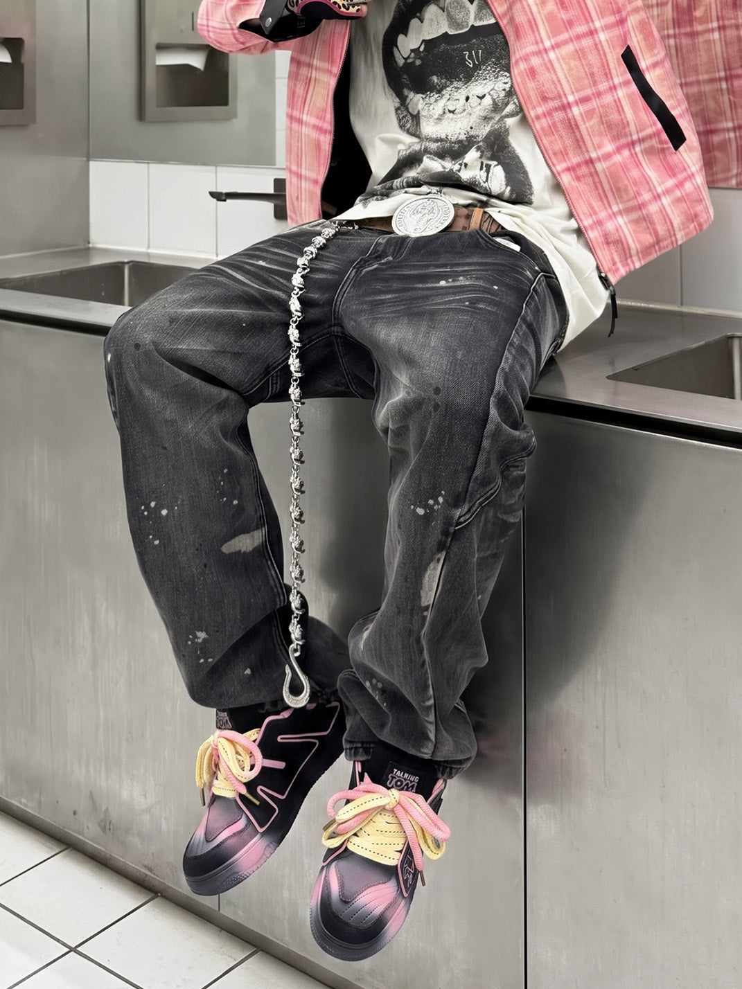 Graphic Pink-Trim Chunky Low-Top Sneakers