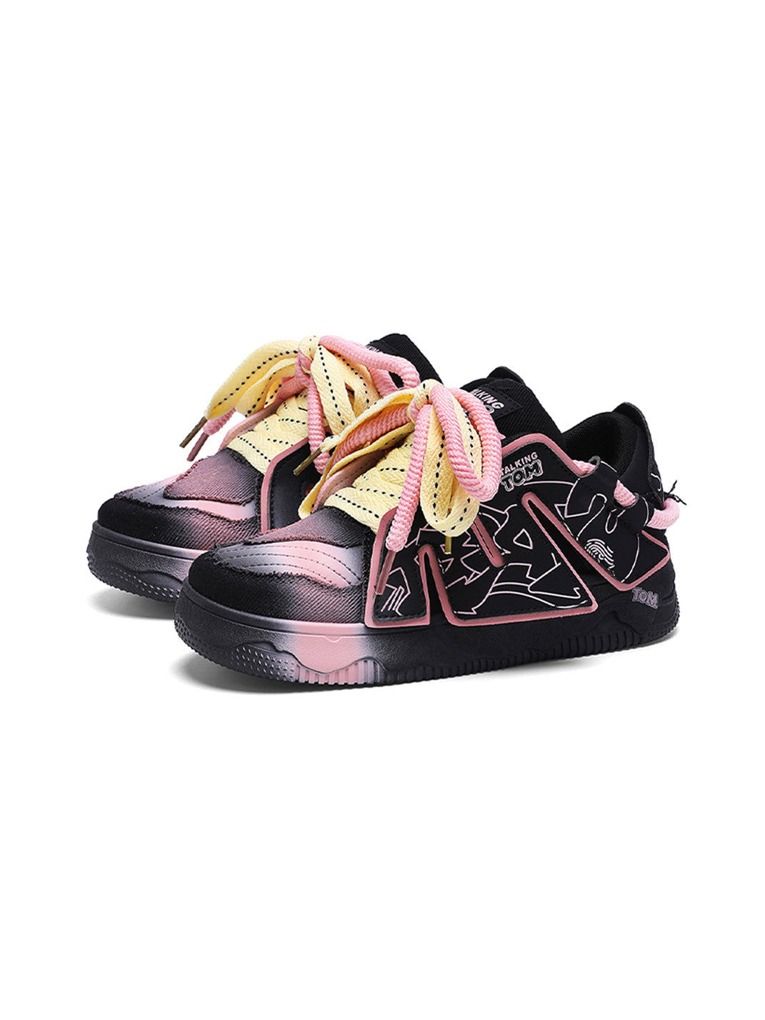 Graphic Pink-Trim Chunky Low-Top Sneakers