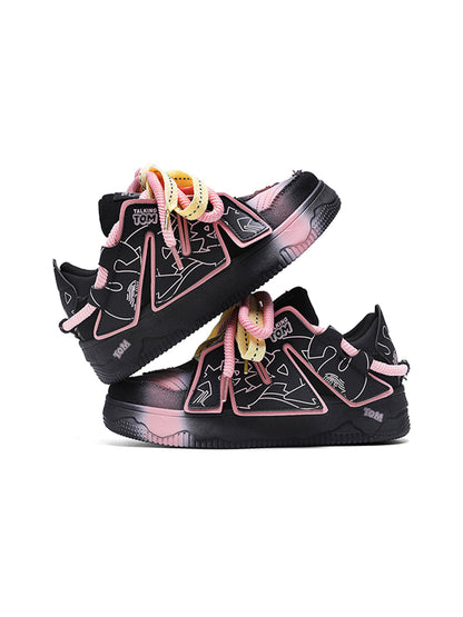 Graphic Pink-Trim Chunky Low-Top Sneakers
