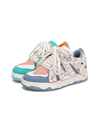 Graphic Pink-Trim Chunky Low-Top Sneakers
