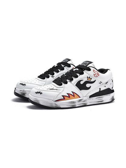Scuffed Flame-Graphic Court Sneakers