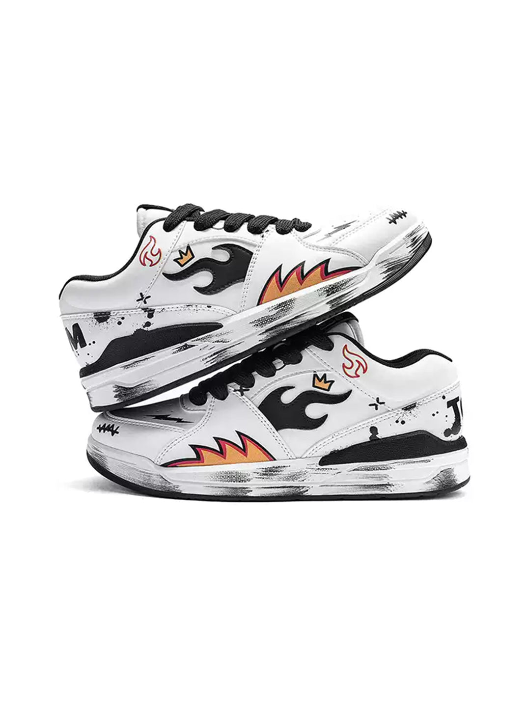 Scuffed Flame-Graphic Court Sneakers
