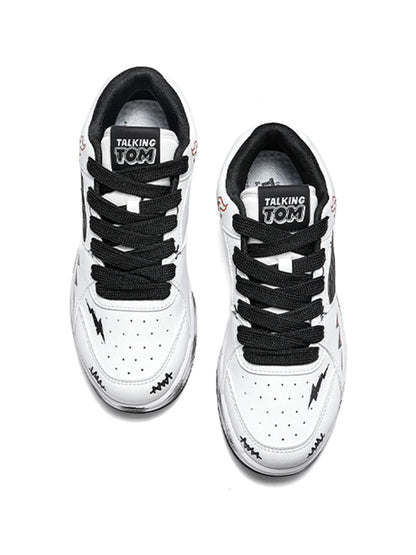 Scuffed Flame-Graphic Court Sneakers