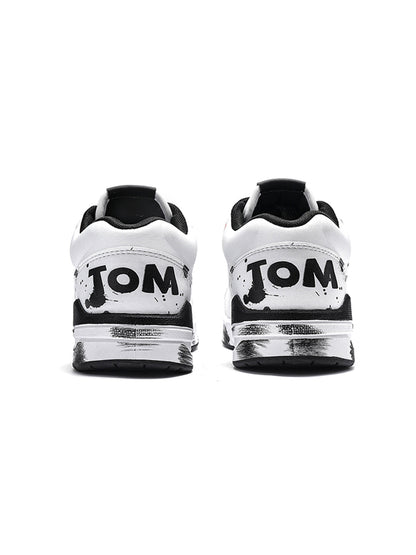 Scuffed Flame-Graphic Court Sneakers