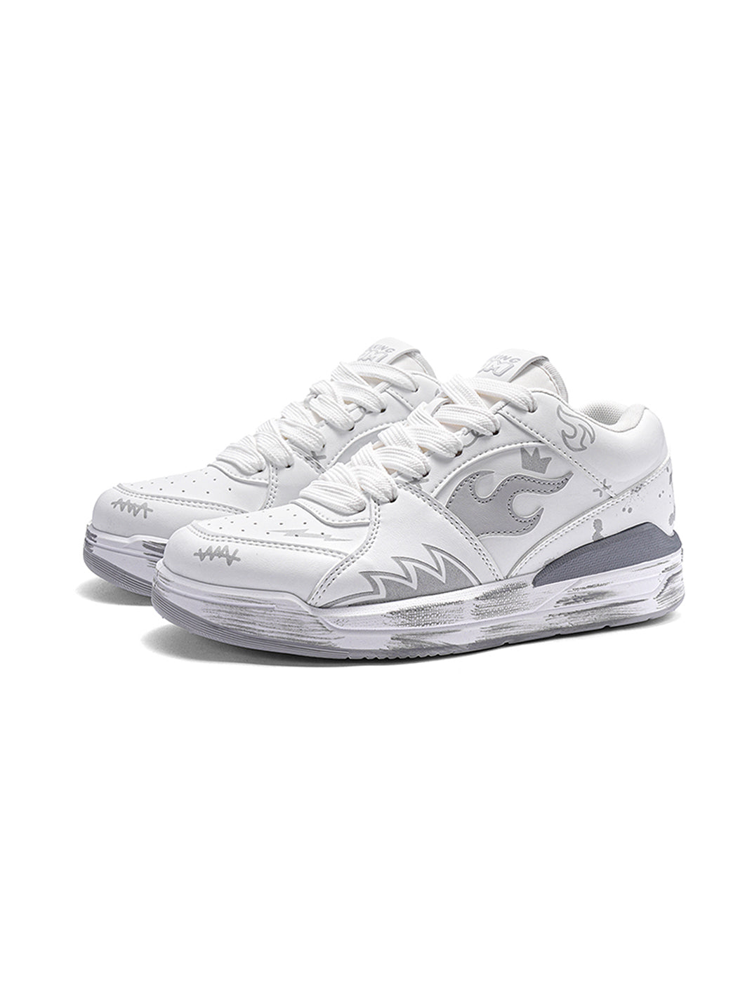 Scuffed Flame-Graphic Court Sneakers