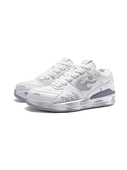 Scuffed Flame-Graphic Court Sneakers