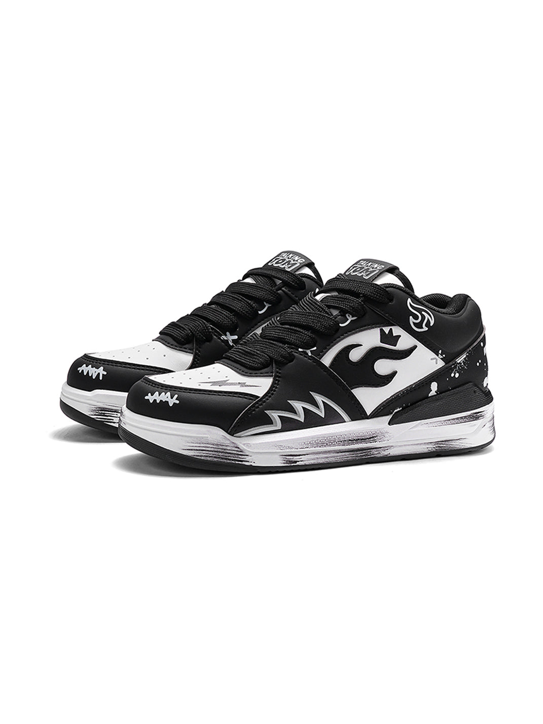Scuffed Flame-Graphic Court Sneakers