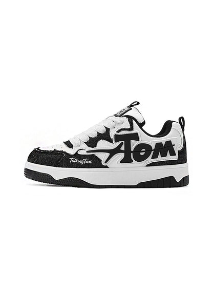 Oversized-Letter Colorblock Court Sneakers