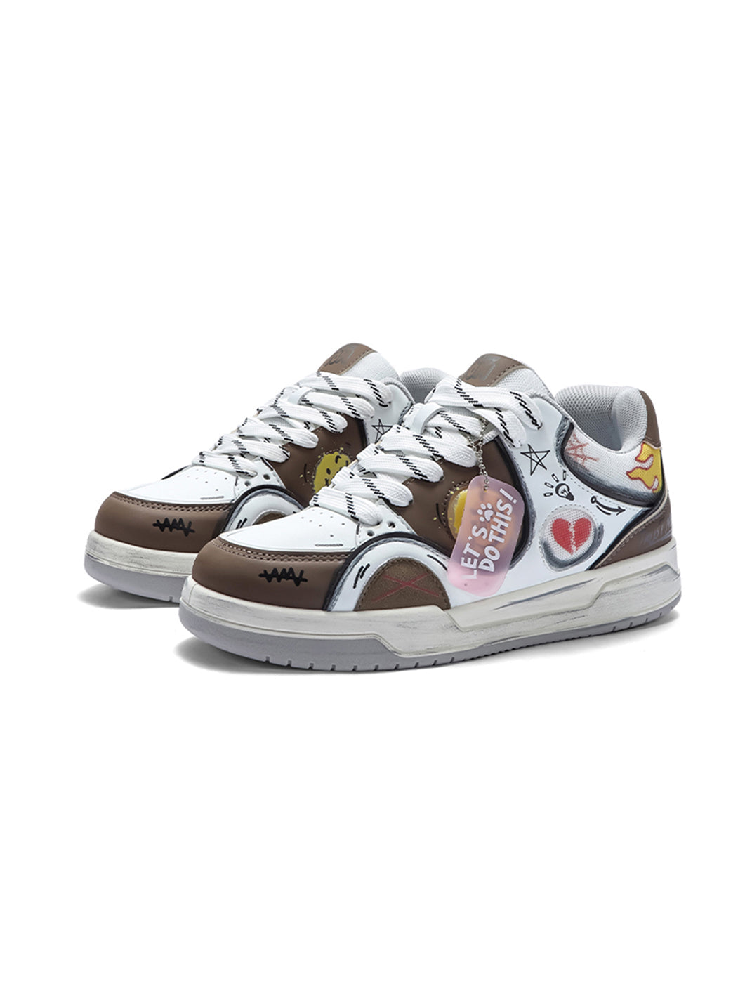Heart-Graphic Contrast-Panel Low-Top Sneakers