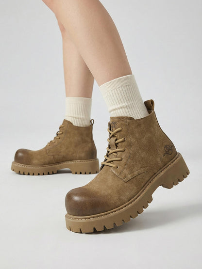 Tan Round-Toe Lug-Sole Work Boots