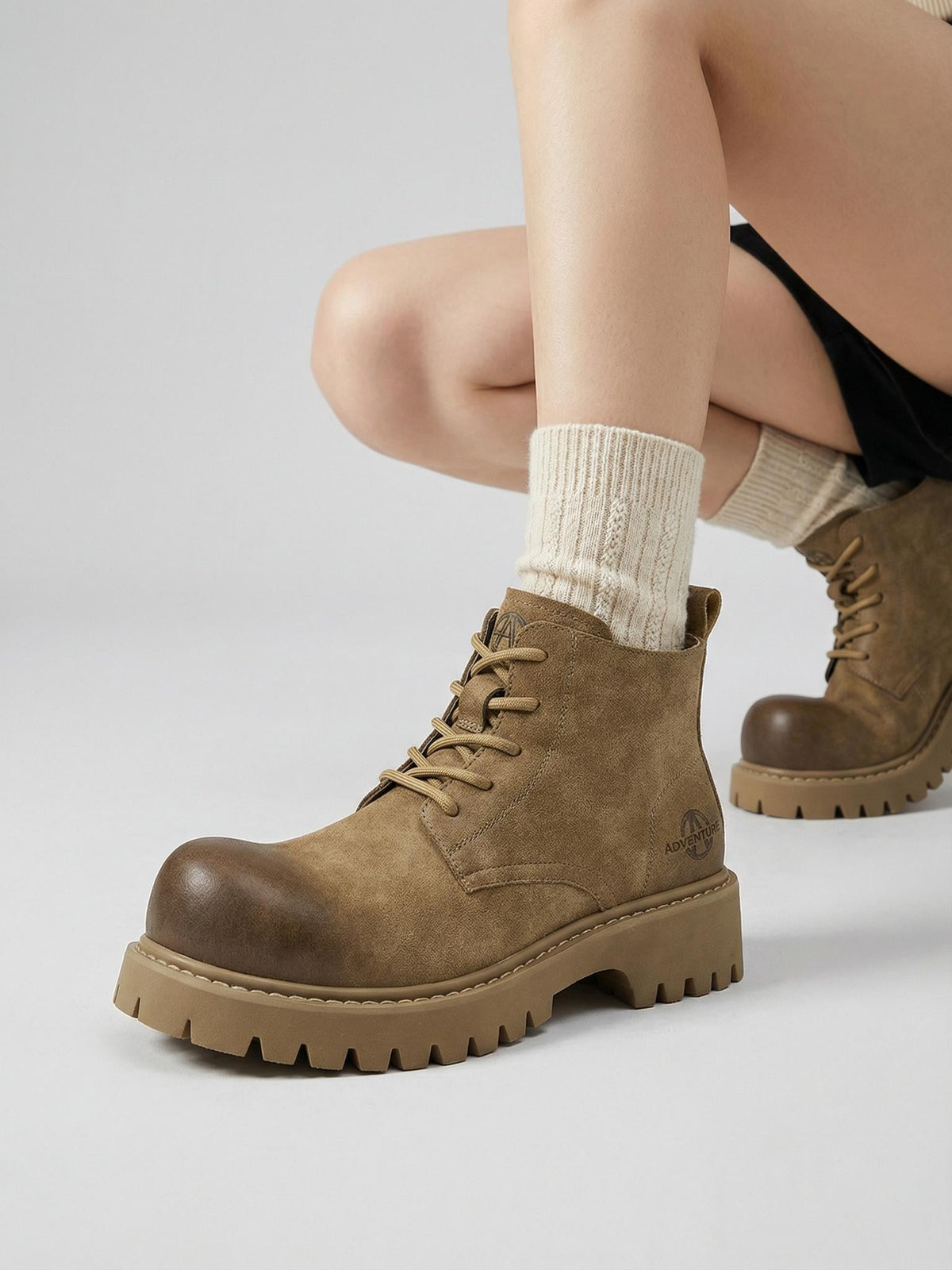 Tan Round-Toe Lug-Sole Work Boots
