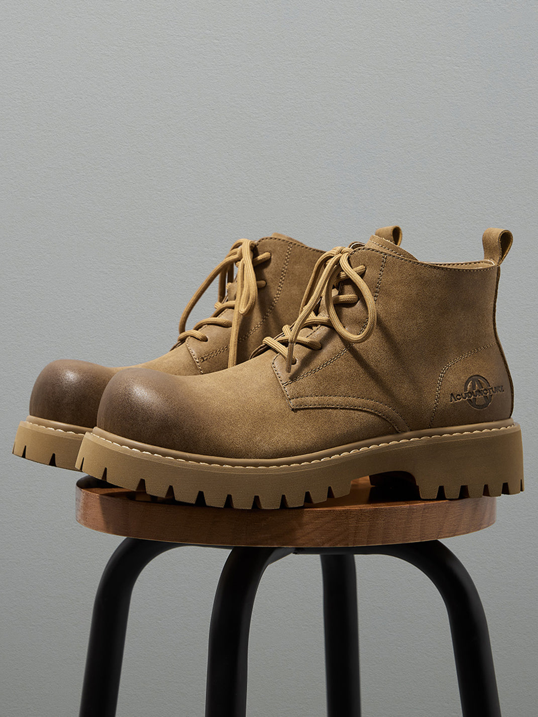 Tan Round-Toe Lug-Sole Work Boots