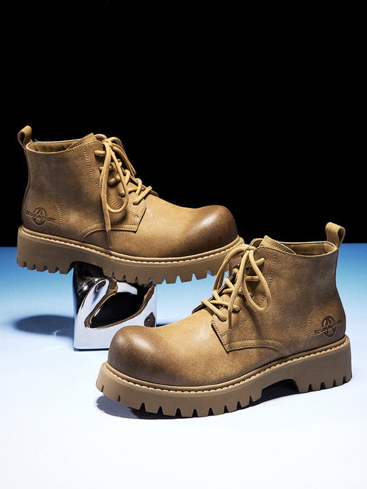 Tan Round-Toe Lug-Sole Work Boots