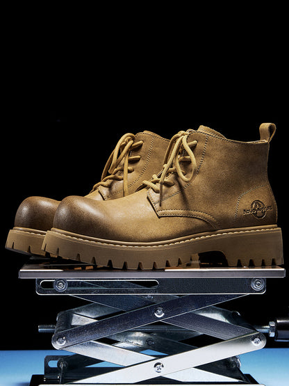 Tan Round-Toe Lug-Sole Work Boots