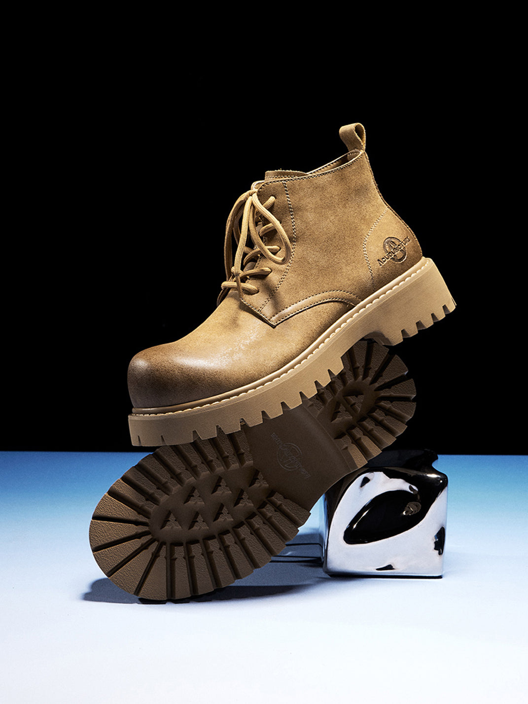 Tan Round-Toe Lug-Sole Work Boots