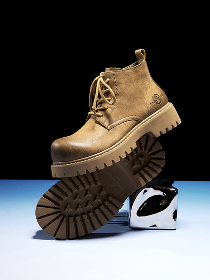 Tan Round-Toe Lug-Sole Work Boots