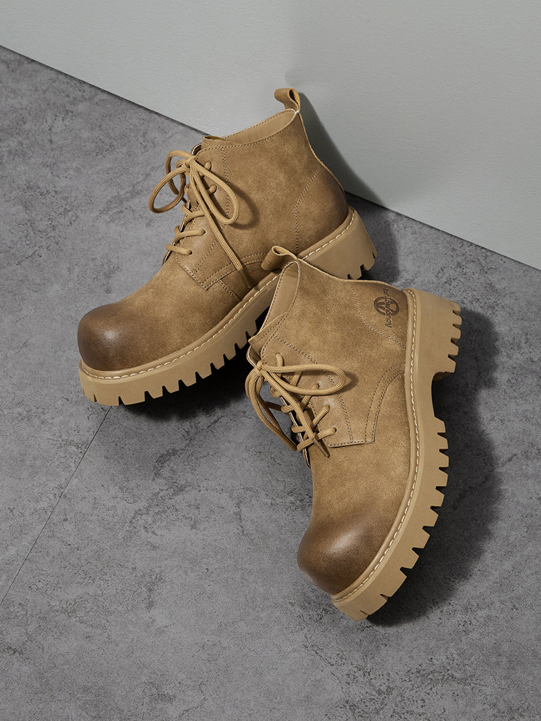Tan Round-Toe Lug-Sole Work Boots