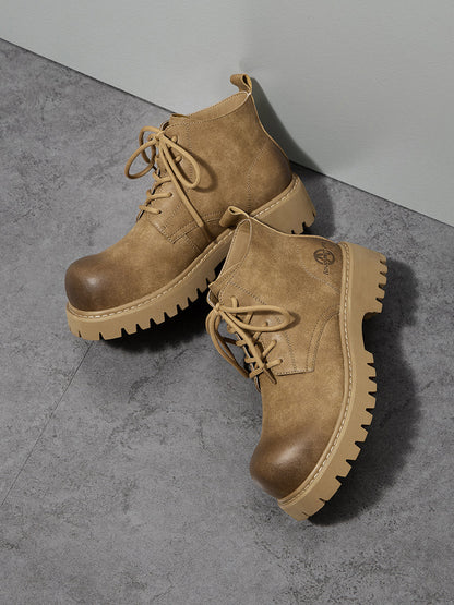 Tan Round-Toe Lug-Sole Work Boots