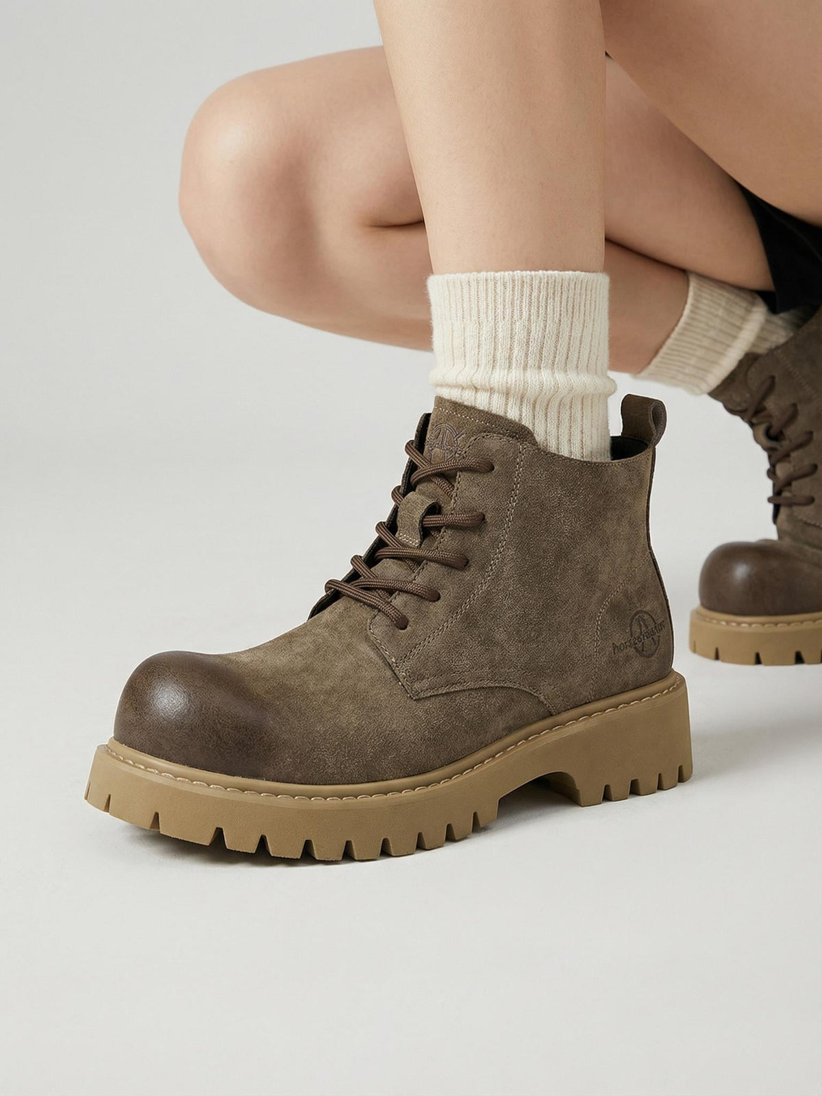 Tan Round-Toe Lug-Sole Work Boots