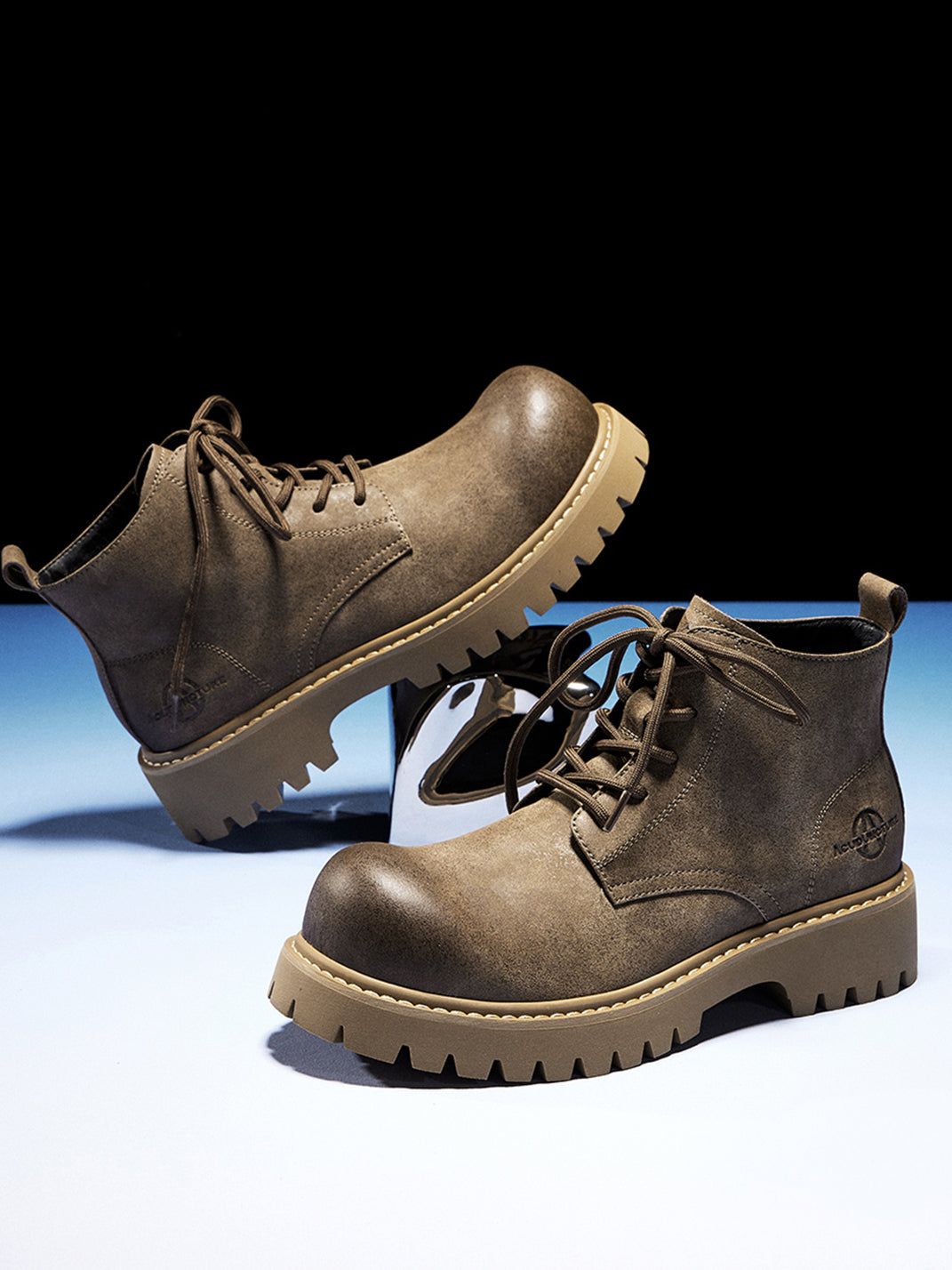 Tan Round-Toe Lug-Sole Work Boots