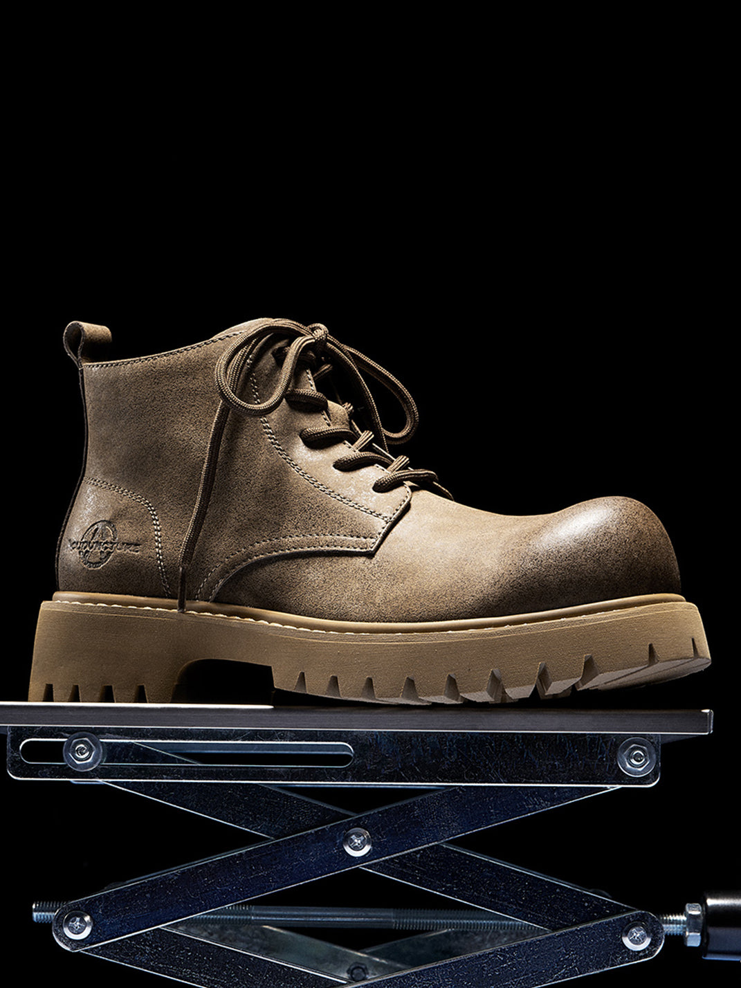 Tan Round-Toe Lug-Sole Work Boots