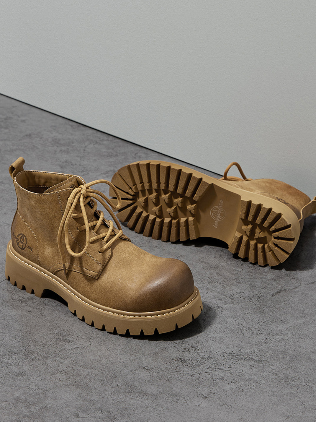 Tan Round-Toe Lug-Sole Work Boots