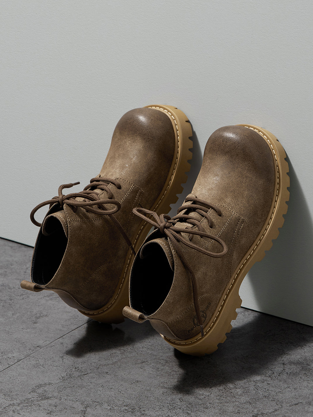 Tan Round-Toe Lug-Sole Work Boots