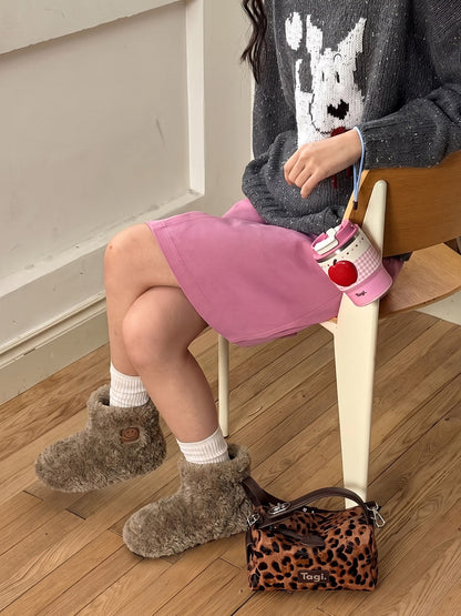 Teddy Bear Plush Platform Ankle Boots