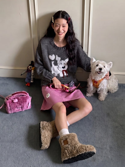 Teddy Bear Plush Platform Ankle Boots