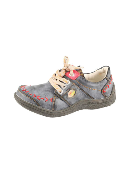 Hand-Stitched Contrast Low-Top Leather Shoes