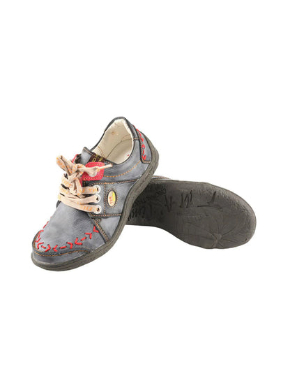 Hand-Stitched Contrast Low-Top Leather Shoes