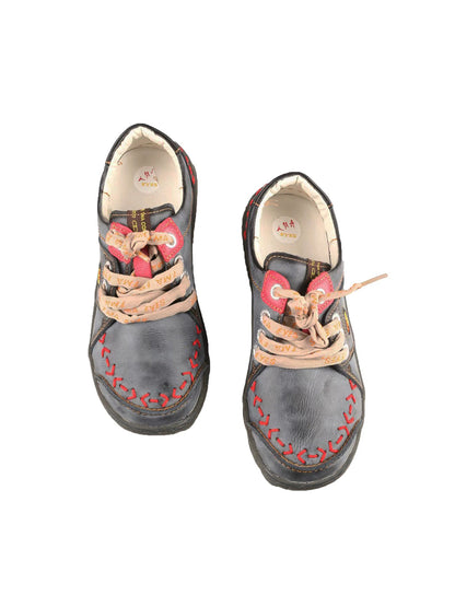 Hand-Stitched Contrast Low-Top Leather Shoes
