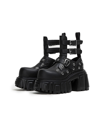 Triple-Strap Cutout Platform Ankle Boots
