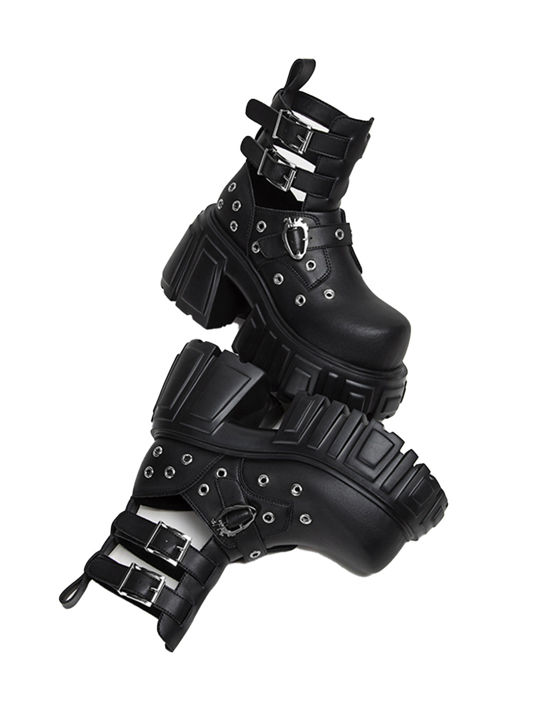 Triple-Strap Cutout Platform Ankle Boots