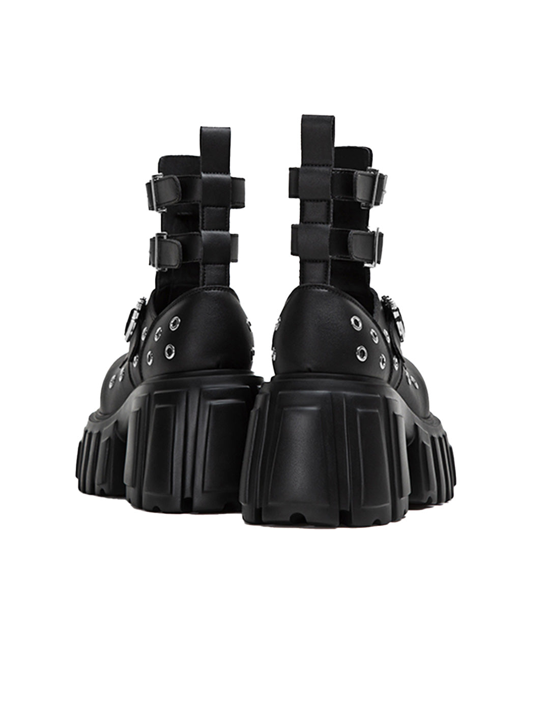 Triple-Strap Cutout Platform Ankle Boots