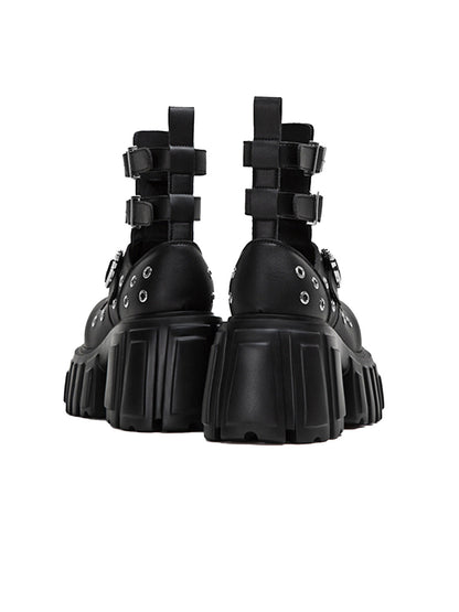 Triple-Strap Cutout Platform Ankle Boots