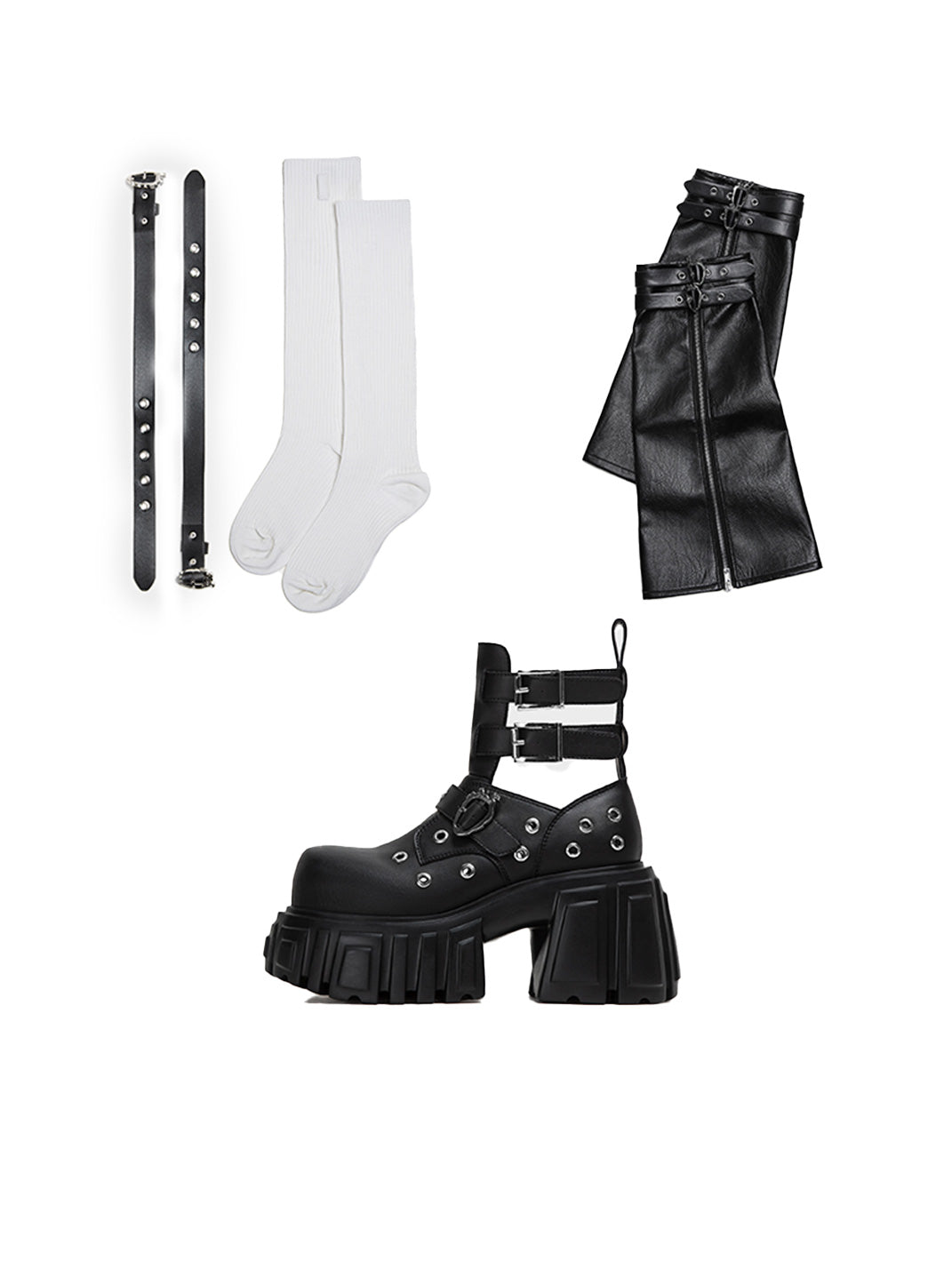 Triple-Strap Cutout Platform Ankle Boots