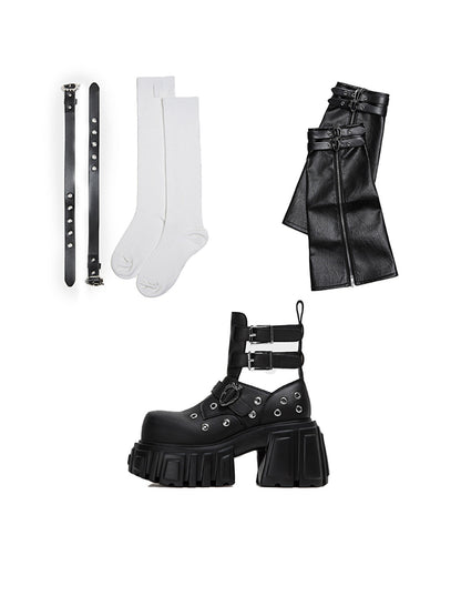 Triple-Strap Cutout Platform Ankle Boots