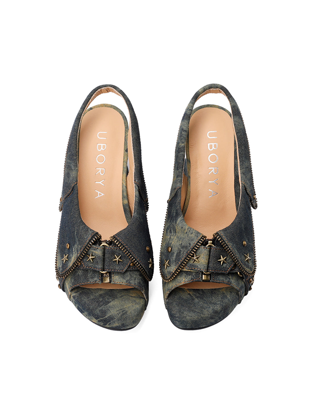Studded Western Peep-Toe Slingback Heels