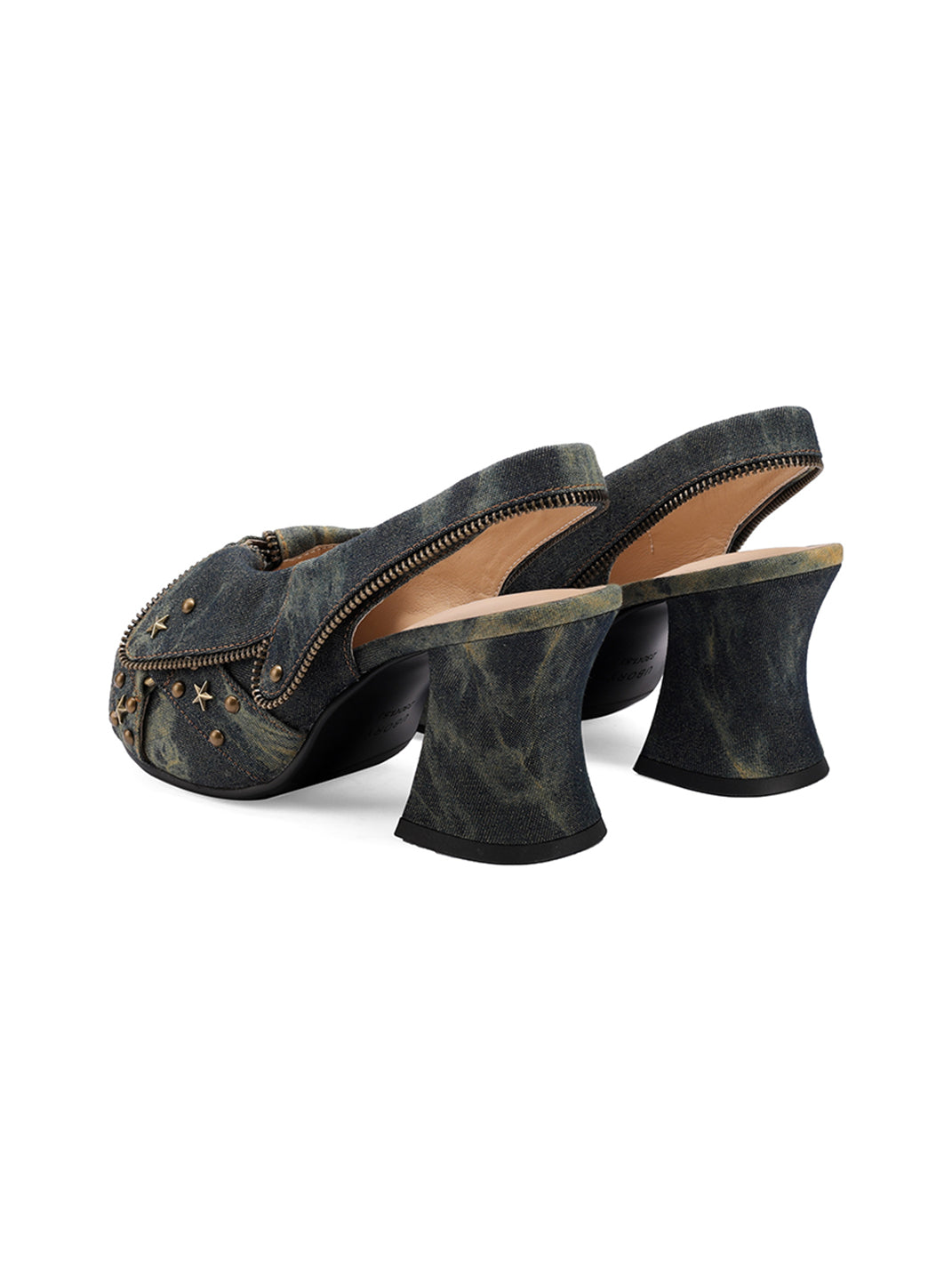 Studded Western Peep-Toe Slingback Heels