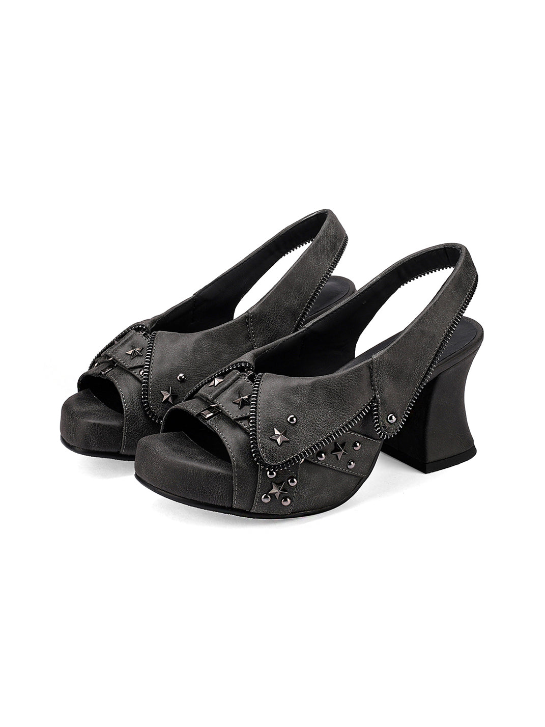 Studded Western Peep-Toe Slingback Heels