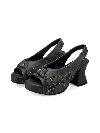 Studded Western Peep-Toe Slingback Heels