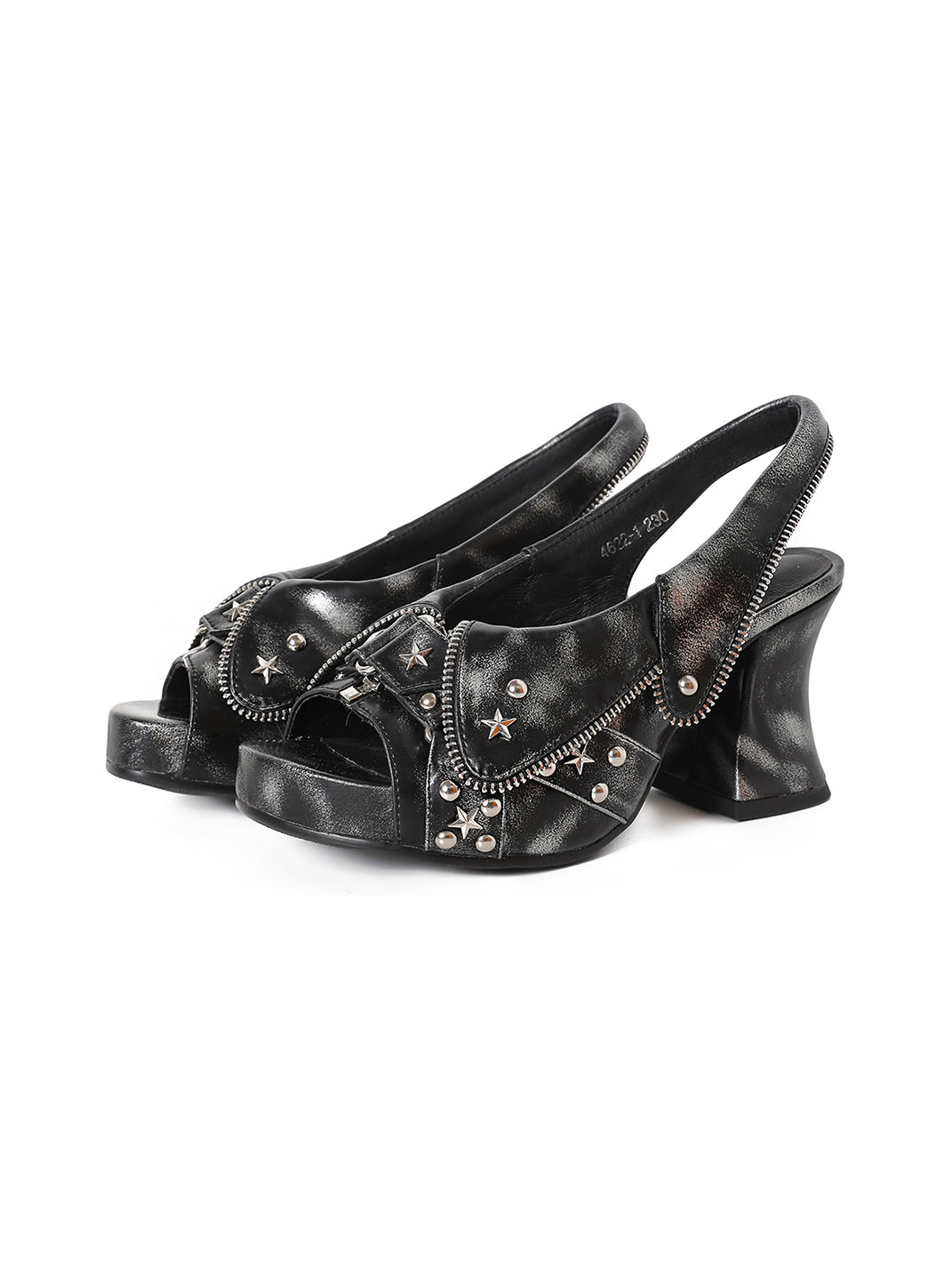 Studded Western Peep-Toe Slingback Heels