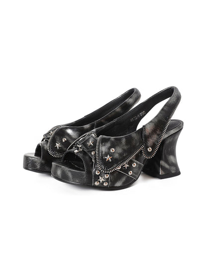 Studded Western Peep-Toe Slingback Heels