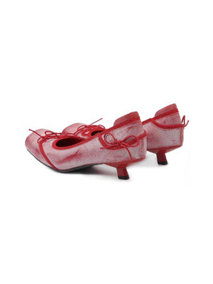 Square-Toe Mesh Bow Kitten-Heel Flats
