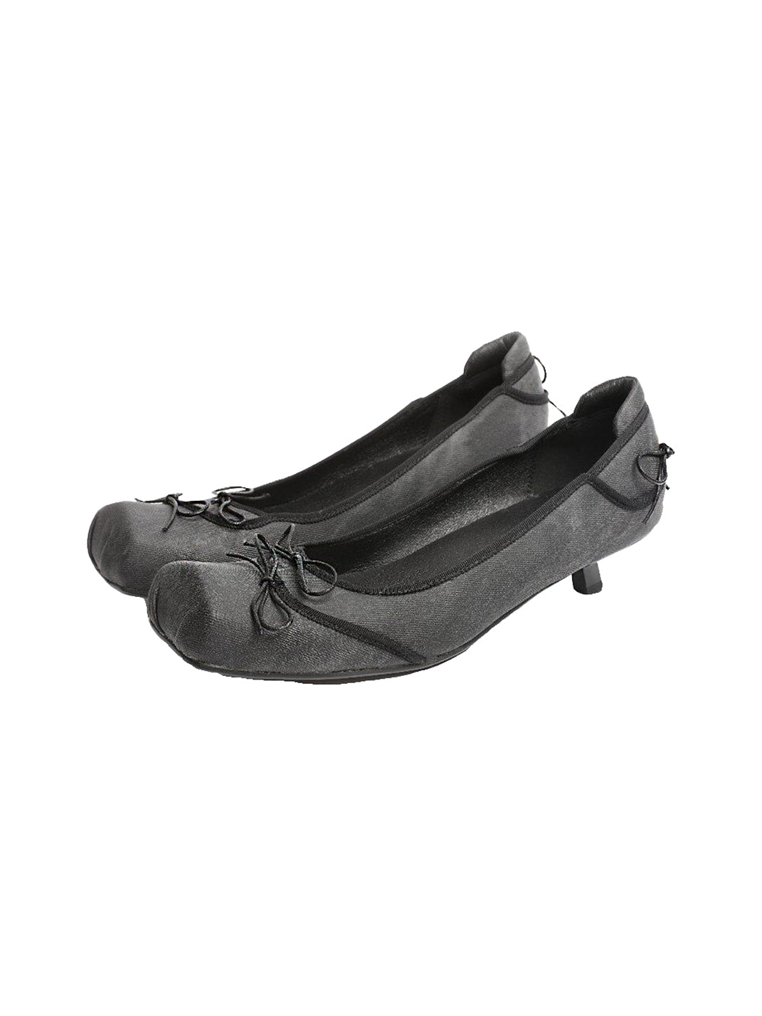 Square-Toe Mesh Bow Kitten-Heel Flats