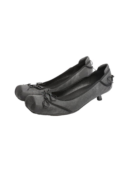 Square-Toe Mesh Bow Kitten-Heel Flats